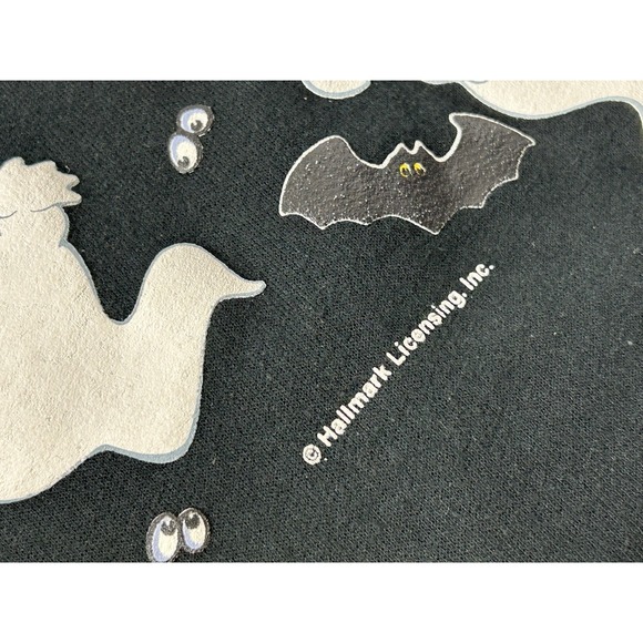 Hallmark Vintage Halloween Sweatshirt Ghosts Bats Black Size Large Made USA - Picture 6 of 13